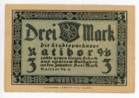 Poland Ratibor/Ratiboř/Racibōrz 3 Mark 1922 Notgeld
Keller B8; # 114812; VF-XF