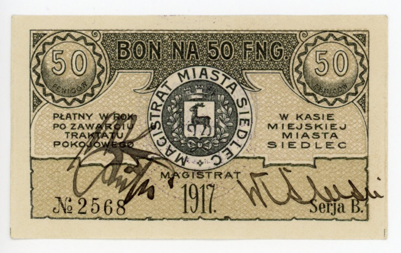 Poland Russia Zedlitz/Siedlec/Siedlce 50 Fenigow 1917 Notgeld
K19.80.2; # 2568;...