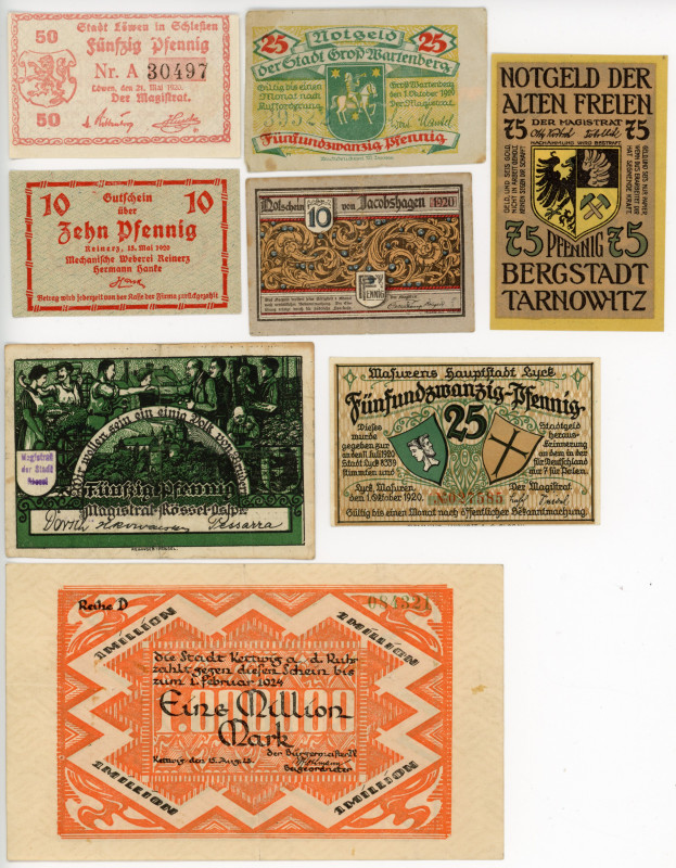 Poland Lot of 8 Notgelds 1920 - 1923
VF-UNC