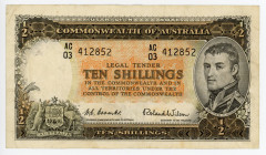 Australia 10 Shillings 1954 - 1960 (ND)
P# 29a; N# 202357; # AC03-412852; VF+