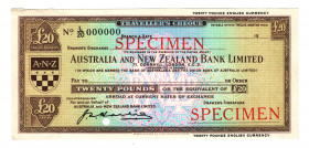 Australia Travell Cheque 20 Pounds 1970 (ND) Specimen
# 000000; XF+