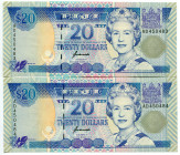 Fiji 2 x 20 Dollars 1996 (ND) Consecutive Numbers
P# 99b; N# 297072; UNC