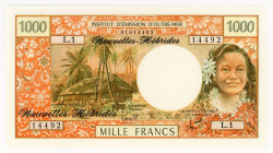 New Hebrides 1000 Francs 1975 (ND)
P# 20b; N# 217183; # L.1 14492; UNC
