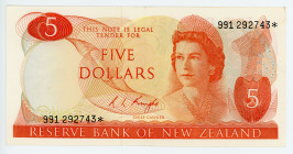 New Zealand 5 Dollars 1975 - 1977 (ND) Replacement
P# 165c ; N# 202550; #991 292743*; XF
