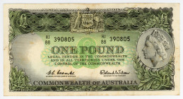 Australia 1 Pound 1961 -1965 (ND)
P# 34a; N# 202360; # HJ88 390805; VF+