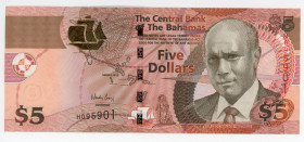 Bahamas 5 Dollars 2013
P# 72A, B# 338a; N# 204947; # H095901; UNC