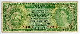 Belize 1 Dollar 1975
P# 33b; N# 213225; #A/1 676113; F-VF