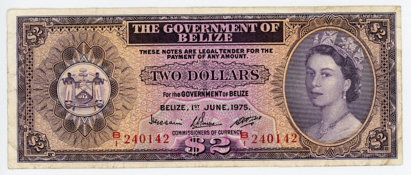 Belize 2 Dollars 1975
P# 34b; N# 207632; #B/1 240142; VF