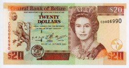 Belize 20 Dollars 2000
P# 63b; N# 218667; #CD006990; UNC