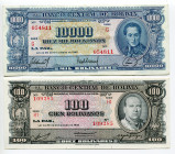Bolivia 100 & 10000 Bolivianos 1945
P# 147 & 151; UNC