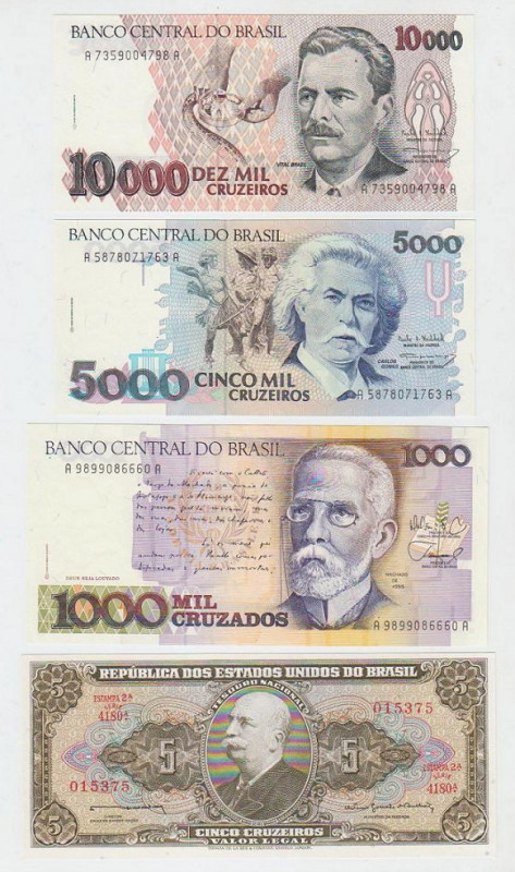 Brazil 5 - 5000 - 10000 Cruzeiros & 1000 Cruzados 1964 - 1993 (ND)
N# 202089; N...