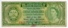British Honduras 1 Dollar 1969
P# 28b; N# 202483; #G/5 551216; F-VF