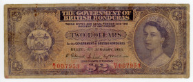 British Honduras 2 Dollars 1955
P# 29a; N# 230899; # H/I 007953; F+