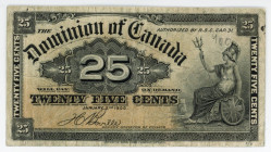 Canada 25 Cents 1900 Shinplaster
P# 9b; Ch P# DC-15; N# 205222; VF+