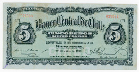 Chile 5 Pesos 1929
P# 82; N# 289938; # C71 028033; VF