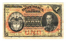 Colombia 1 Peso 1895
P# 234; N# 278790; # 514392; VF