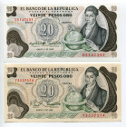 Colombia 2 x 20 Pesos Oro 1982 - 1983
P# 409d; N# 202344; UNC