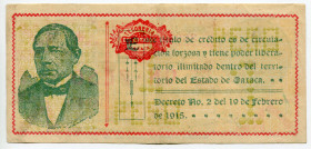 Mexico Oaxaca 1 Peso 1915
P# S953a; N# 213586; # 369379; Revolutionary; XF