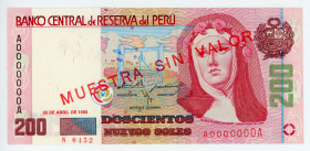 Peru 200 Nuevos Soles 1995 Specimen
P# 162s; N# 237338; #A0000000A; UNC