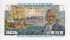Saint Pierre & Miquelon 5 Francs 1950 - 1960 (ND)
P# 22; N# 204728; #B.81 01493; UNC