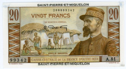 Saint Pierre & Miquelon 20 Francs 1950 - 1960 (ND)
P# 24; N# 202454; # 99342 A.81; UNC