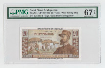 Saint Pierre & Miquelon 20 Francs 1950 - 1960 PMG67
P# 24; N# 202454; # B.81 00144; PMG67; "Emile Gentil"; UNC