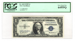 United States Silver Certificate 1 Dollar 1935 F PCGS 64 PPQ
Fr# 1615; # Q 85418488I; UNC