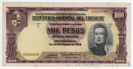 Uruguay 1000 Pesos 1939
P# 41c; N# 235202; #2561636; VF