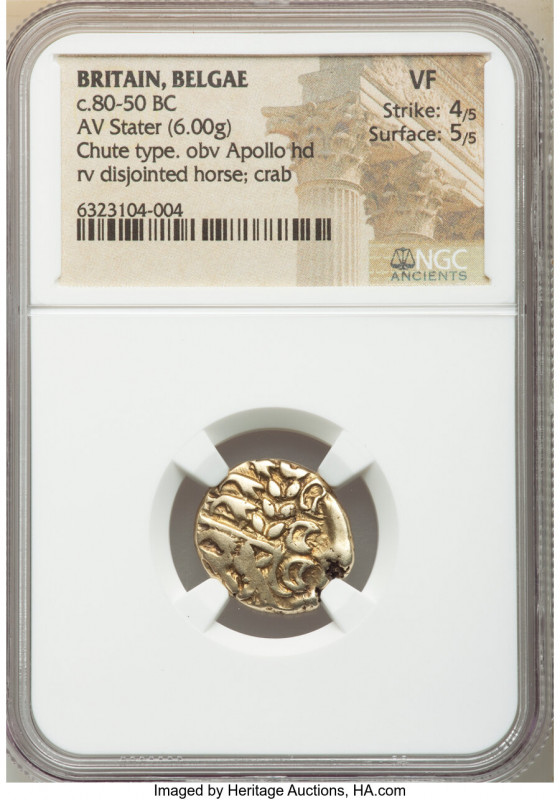 BRITAIN. Belgae. Ca. 80-50 BC. AV stater (18mm, 6.00 gm, 8h). NGC VF 4/5 - 5/5. ...
