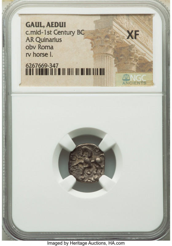 CENTRAL GAUL. Aedui. Ca. mid-1st century BC. AR quinarius (13mm, 2h). NGC XF. Ca...