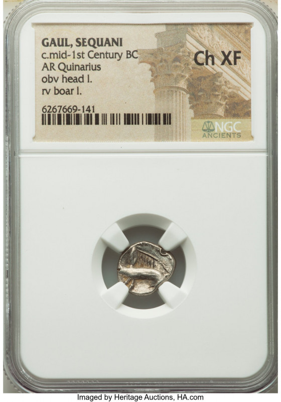 CENTRAL GAUL. Sequani. Ca. mid-1st Century BC. AR quinarius (12mm, 9h). NGC Choi...