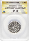 MACEDONIAN KINGDOM. Alexander III the Great (336-323 BC). AR tetradrachm (26mm, 4h). ANACS XF 40. Posthumous issue of Ake or Tyre, dated Regnal Year 2...
