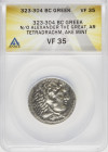 MACEDONIAN KINGDOM. Alexander III the Great (336-323 BC). AR tetradrachm (27mm, 12h). ANACS VF 35. Early posthumous issue of Tyre, dated Regnal Year 2...