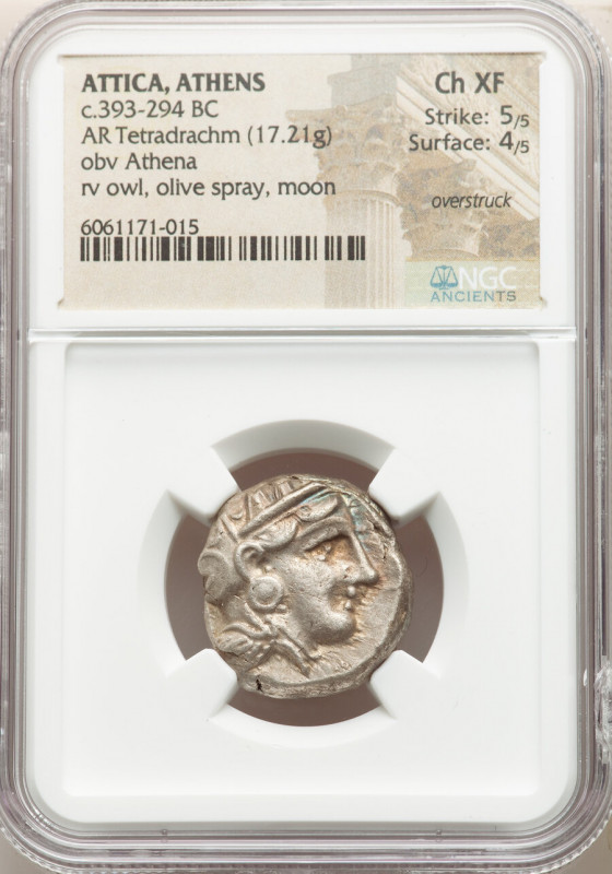 ATTICA. Athens. Ca. 393-294 BC. AR tetradrachm (21mm, 17.21 gm, 8h). NGC Choice ...