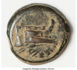 MYSIA. Cyzicus. Ca. 3rd century BC. AE (26mm, 14.53 gm, 11h). Choice Fine, overstruck. Prow to right; overstruck on Kore Sotiera head right, wearing s...