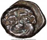 MYSIA. Parium. Ca. 500-450 BC. AR drachm (14mm, 3.30 gm). NGC Choice XF 3/5 - 4/5. Gorgoneion facing with open mouth and protruding tongue / Crude dis...
