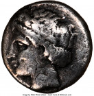 IONIA. Colophon. Ca. 4th Century BC. AR drachm (15mm, 3.29 gm, 11h). NGC Choice Fine 5/5 - 3/5. Laureate head of Apollo left, with rolled hair / KOΛOΦ...