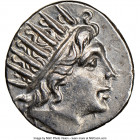 CARIAN ISLANDS. Rhodes. Ca. 250-200 BC. AR didrachm (15mm, 11h). NGC Choice AU. Plinthophoric standard, Callixein(os), magistrate. Radiate head of Hel...