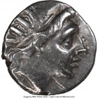 CARIAN ISLANDS. Rhodes. Ca. 88-84 BC. AR drachm (13mm, 2.17 gm, 11h). NGC XF 5/5 - 4/5. Plinthophoric standard, Nicephorus, magistrate. Radiate head o...
