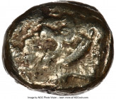 LYDIAN KINGDOM. Alyattes or Walwet (ca. 610-546 BC). EL/AE fourree sixth stater or hecte (10mm, 1.75 gm). NGC VF 3/5 - 4/5 Forgery of Lydian Walwet he...
