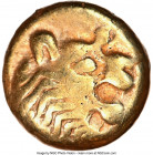 LYDIAN KINGDOM. Alyattes or Walwet (ca. 610-546 BC). EL 1/12 stater or hemihecte (7mm, 1.14 gm). NGC Choice VF 5/5 - 4/5. Sardes mint. Head of roaring...
