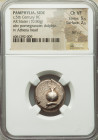 PAMPHYLIA. Side. Ca. 5th century BC. AR stater (20mm, 10.80 gm, 7h). NGC Choice VF 5/5 - 2/5, test cut. Pomegranate over dolphin left / Head of Athena...