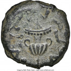 JUDAEA. The Jewish War (AD 66-70). AE prutah (16mm, 6h). NGC XF. Jerusalem, dated Year 3 (AD 68/9). Year three (Paleo-Hebrew), amphora with broad rim,...