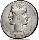 Anonymous. Ca. 225-214/2 BC. AR didrachm or quadrigatus (23mm, 6.69 gm, 5h). NGC VF 4/5 - 2/5, edge bend. Uncertain mint. Laureate janiform heads of t...