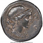 Mn. Aemilius Lepidus (ca. 114-113 BC). AR denarius (18mm, 3.89 gm, 5h). NGC Choice VF 5/5 - 4/5, edge cut. Rome. ROMA (MA ligate), laureate, draped bu...