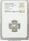 C. Claudius Pulcher (110-109 BC). AR denarius (18mm, 3.94 gm, 5h). NGC Choice VF 4/5 - 4/5. Rome. Head of Roma right wearing winged helmet decorated w...