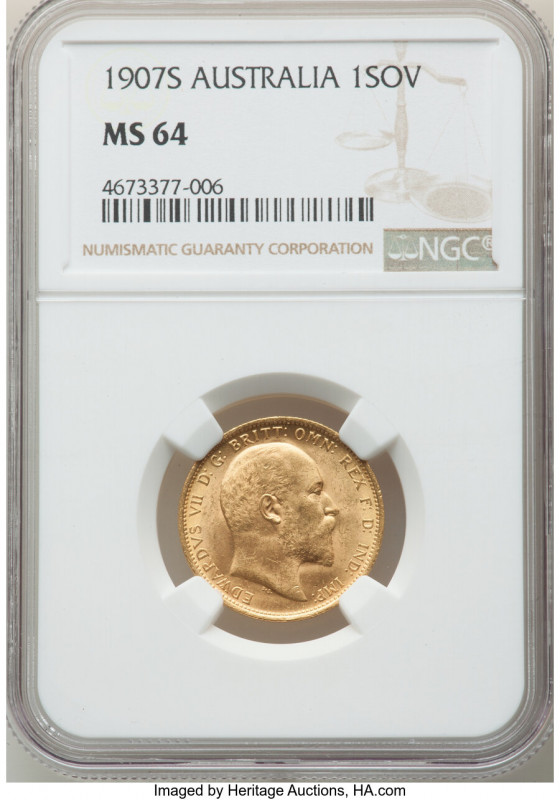 Edward VII gold Sovereign 1907-S MS64 NGC, Sydney mint, KM15. AGW 0.2355 oz. 

H...