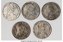Maria Theresa 5-Piece Lot of Uncertified Restrike Talers 1780 XF, Lot includes (4) Dated 1780-SF and (1) 1780. Average grade is VF (1) is heavily tool...