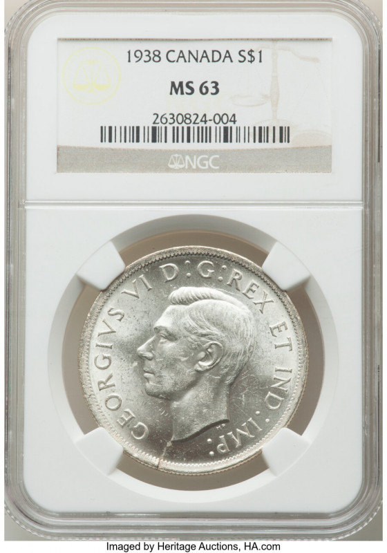 George VI Dollar 1938 MS63 NGC, Royal Canadian mint, KM37. 

HID09801242017

© 2...