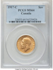 George V gold Sovereign 1917-C MS64 PCGS, Ottawa mint, KM20. Apricot toning. AGW 0.2355 oz. 

HID09801242017

© 2022 Heritage Auctions | All Rights Re...